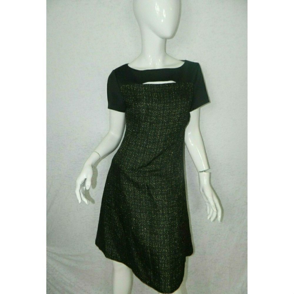 DKNY‎ Dress Black Gold Fit & Flare Cocktail Size 8